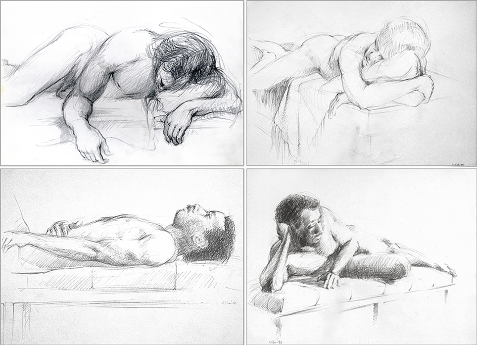 Male nude figure drawings: Derwent Studio Pencils, graphite pencil