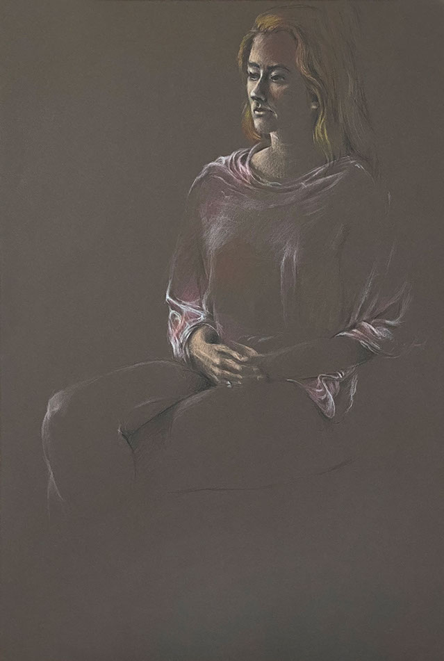 Seated female portrait: colored pencils