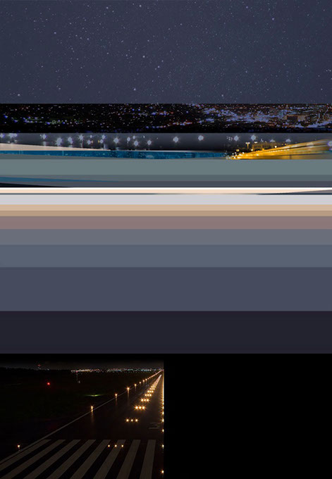 Landscape abstraction: Klein Basel and Railway Station at night; with photographic additions