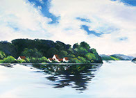 Bantam Lake, Litchfield, Connecticut, with far shore, acrylics on canvas
