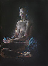 Young seated female nude figure, Derwent Studio Pencils on Black Stonehenge paper