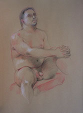 Sitting stocky male nude, Kraft Stonhenge Paper, Derwent Studio Pencils