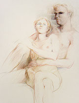 Sitting female, reclining male nude figures, Derwent Studio Pencils
