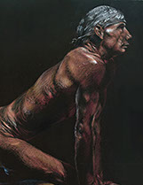 Athletic nude male figure, colored pencils on black Stonehenge paper