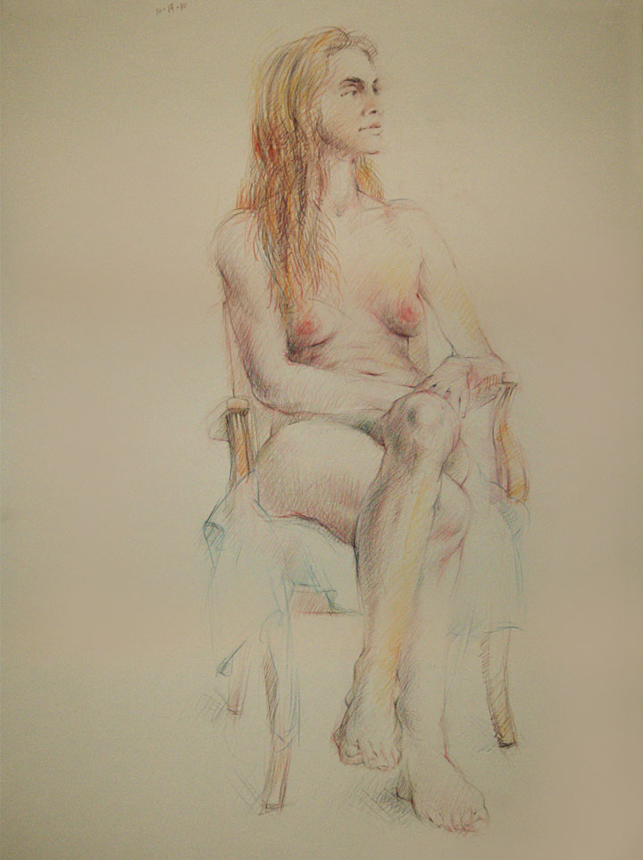 Seated female nude figure, Derwent Studio Pencils