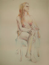 Seated female nude figure drawing, Derwent Studio Pencils