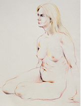Reclining and sitting nude female figures, colored chalks, Derwent Studio Pencils