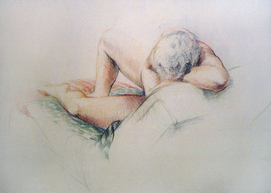Female nude figure, colored pencils