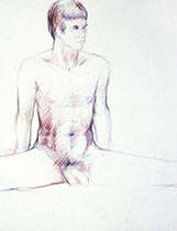 Nude male dancer, doing split, Derwent Studio Pencils