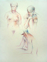 Female nude figures, standing, sitting, Derwent Studio Pencils