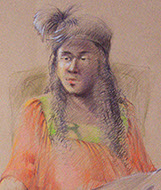 Portrait of Jaja, full-length, colored pencils