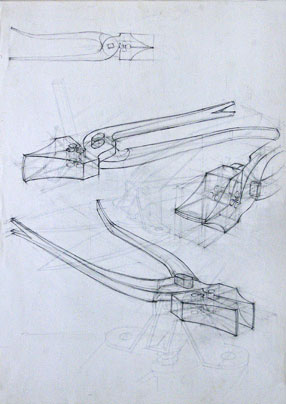 Freehand drawings of pliers, in pencil