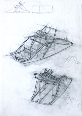 Freehand drawings of hand-held wood-plane, in pencil