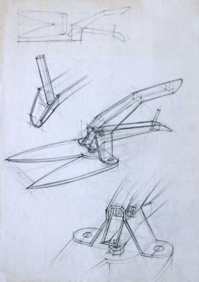 Freehand drawings of garden-shears, in pencil