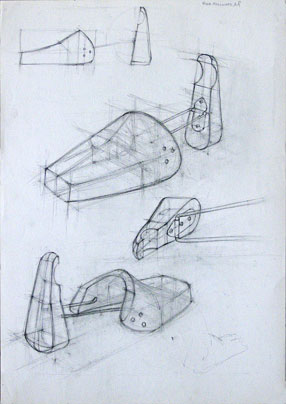 Freehand drawings of shoe-last, in pencil