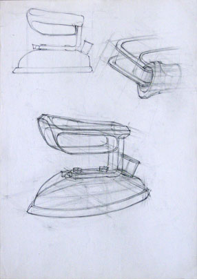 Freehand drawings of clothes-iron, in pencil