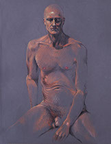Intense male nude figure drawings: colored pencils on Canson dark gray paper