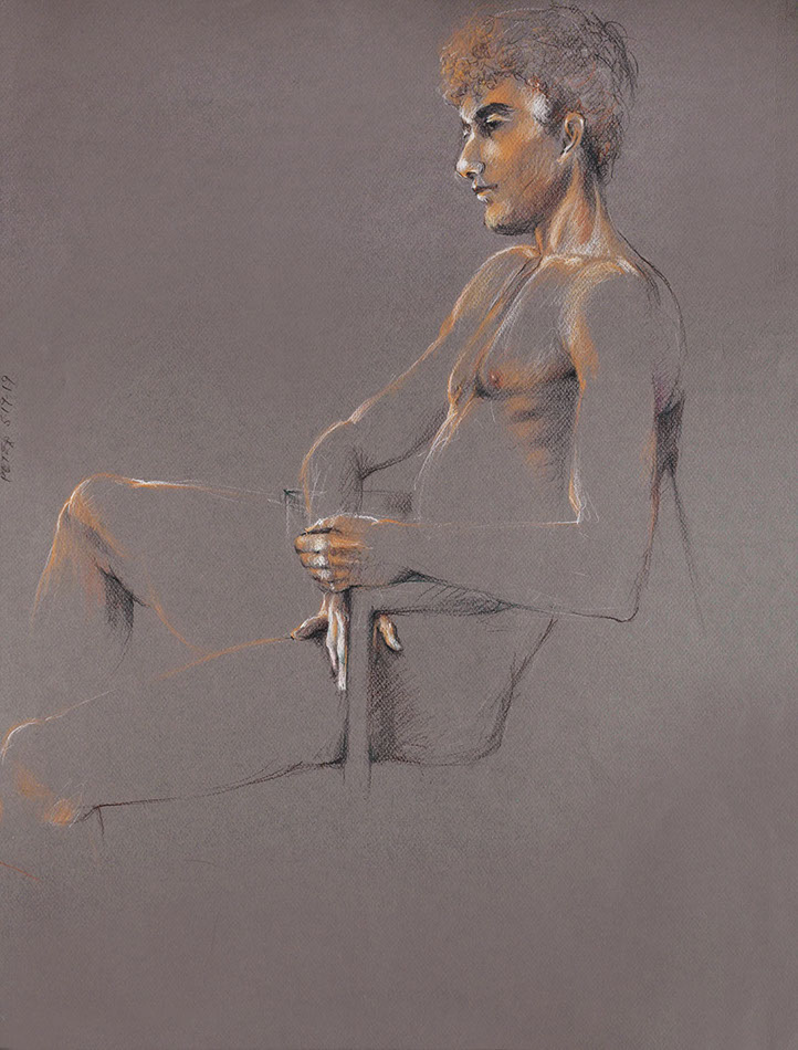 Young seated male figure, Peter on Canson brown paper, 19.5" x 15.5"