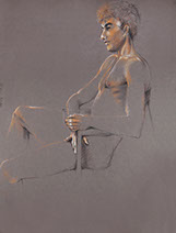 Young seated male figure, Peter, on Canson brown paper, 19.5" x 15.5"
