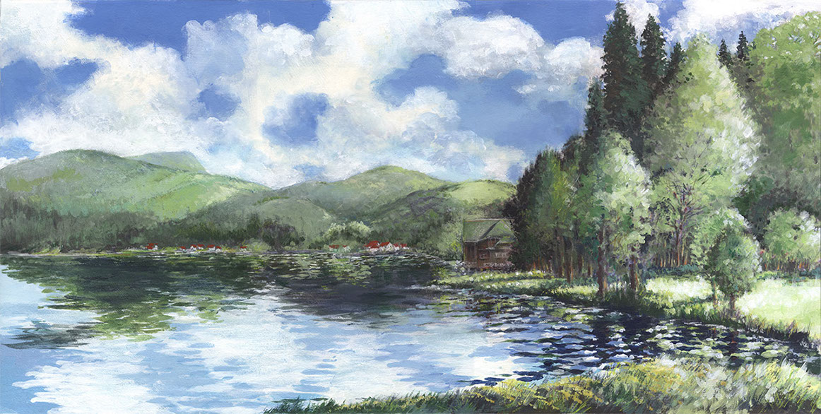 Berkshires landscape, Pontoosuc Lake, Pittsfield, Massachusetts, acrylics on canvas