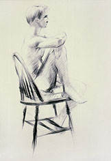 Sitting nude male figure, vine charcoal