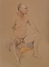 Seated male nude: Rudy; Derwent Studio pencils on Kraft-colored Stonehenge