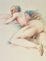Recumbent male nude figure, Derwent Studio Pencils on Cream Stonehenge paper