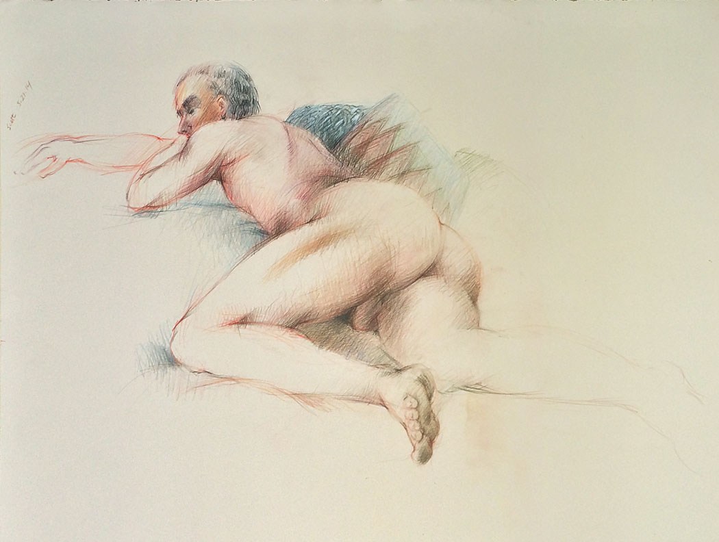 Recumbent male nude figure, Derwent Studio Pencils