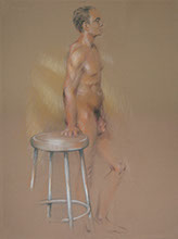 Standing male nude, brown-tinted paper, Derwent Studio Pencils