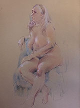 Seated female nude figure, Derwent Studio pencils