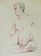 Sitting male nude figure, Derwent Studio Pencils