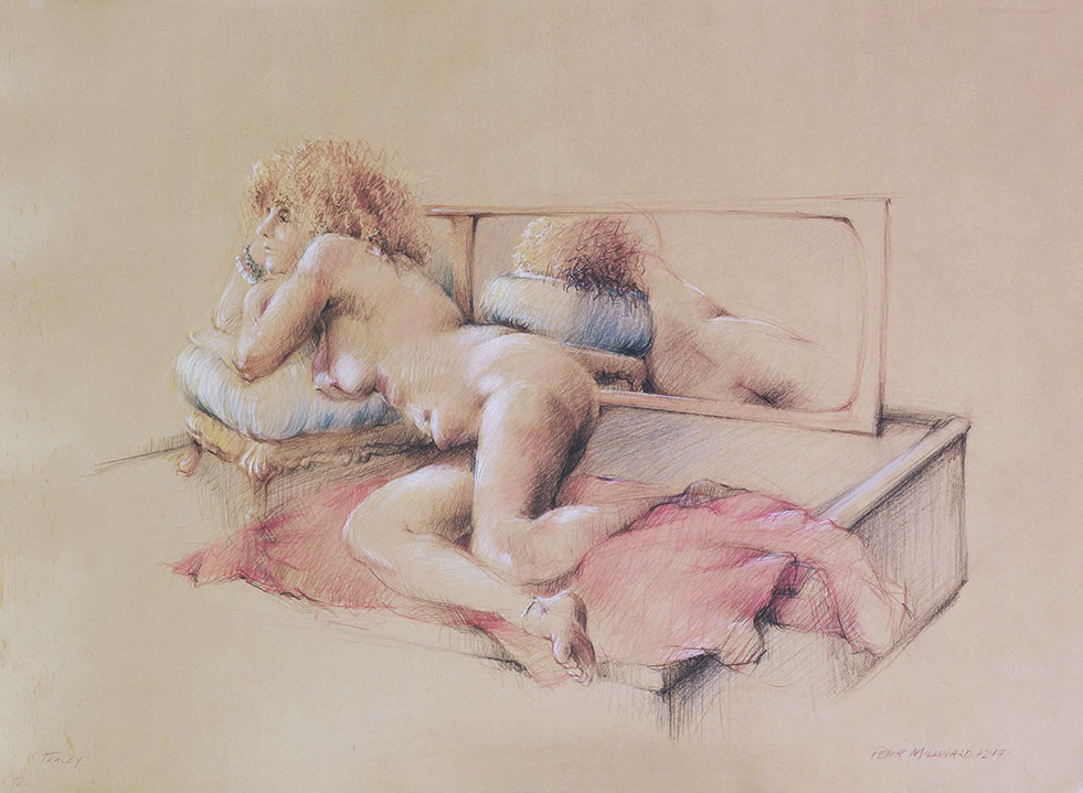 Recumbent female nude figure, Derwent Studio Pencils