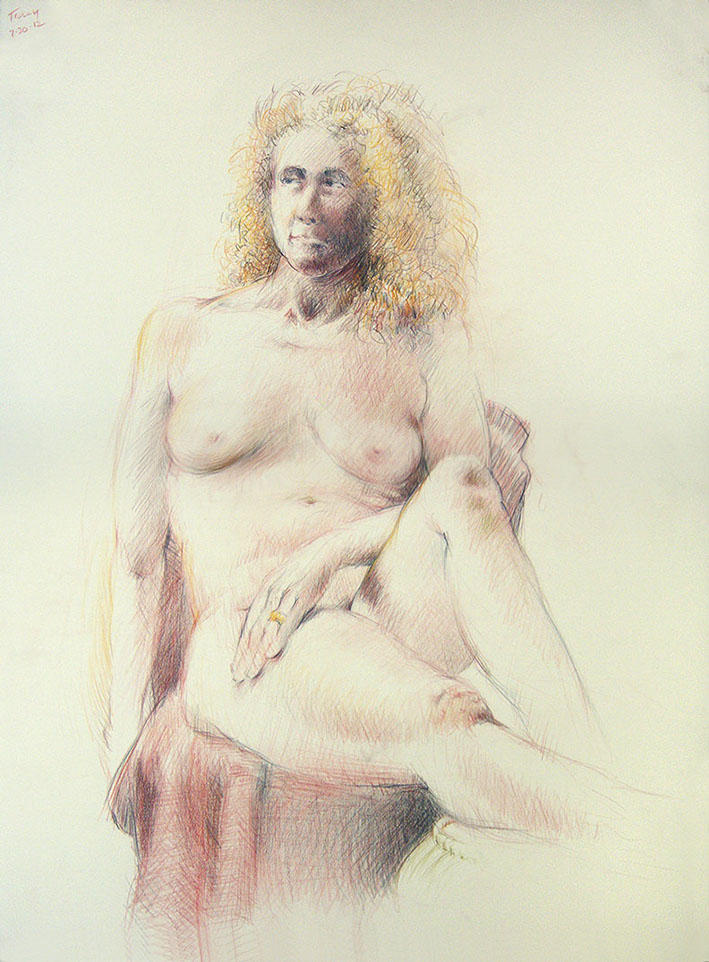 Seated female nude figure, Derwent Studio Pencils on Stonehenge paper