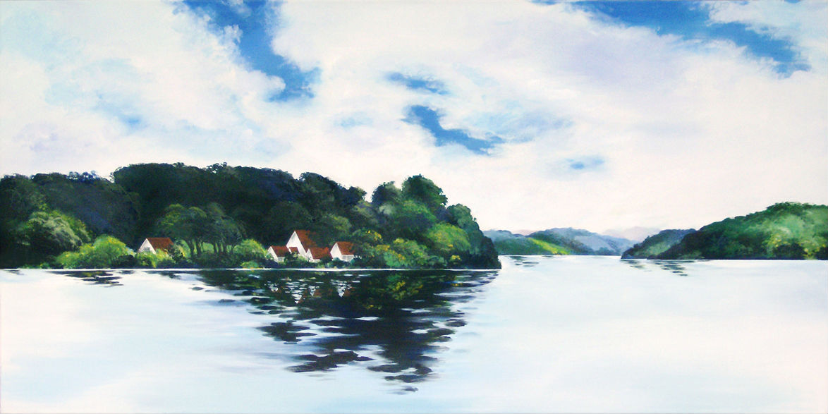 Berkshires landscape, Bantam Lake, Litchfield, Connecticut, acrylics on canvas