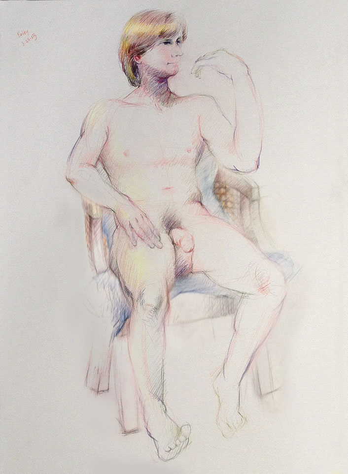 Sitting nude male figure, Derwent Studio Pencils