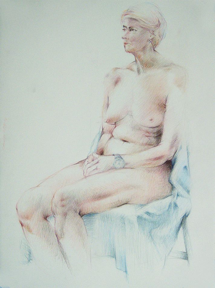 Sitting female nude, White Stonhenge Paper, Derwent Studio Pencils