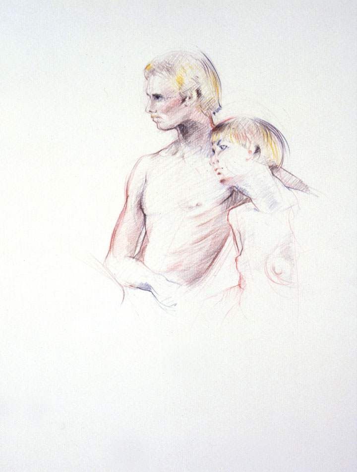Sitting male and female nude figures, Derwent Studio Pencils