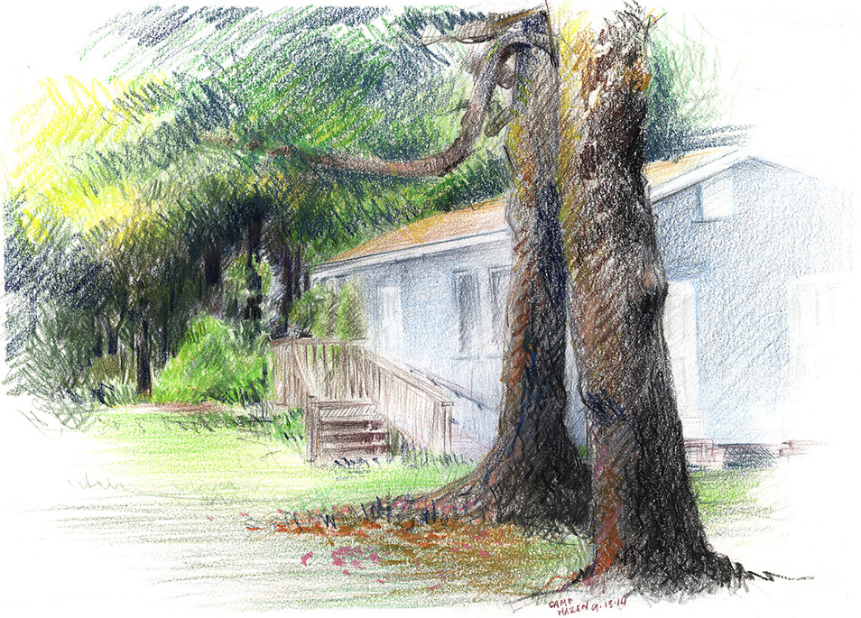 Colored pencil drawing, Camp Hazen, Chester, Connecticut