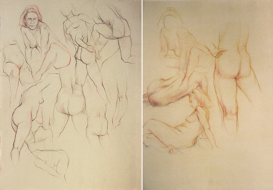 Female nude figures, Derwent Studio Pencils, Prismacolors