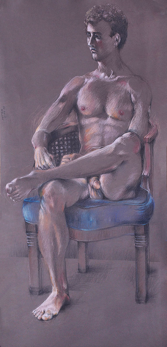 Young seated male figure, Peter on Canson dark gray paper, 19.5" x 15.5"