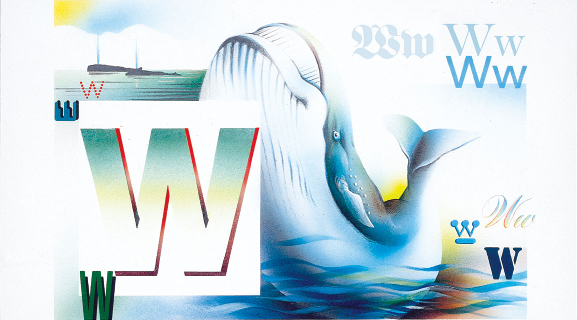 W is for Whale: New Book of Knowledge: alphabet header illustration