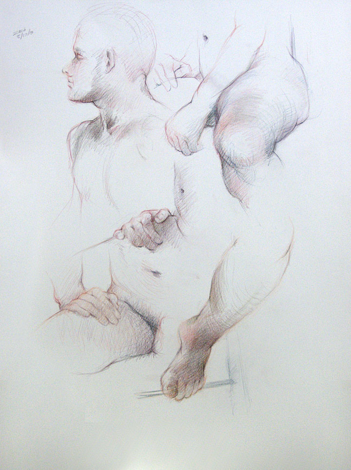 Male nude figure drawings, details: Derwent Studio Pencils